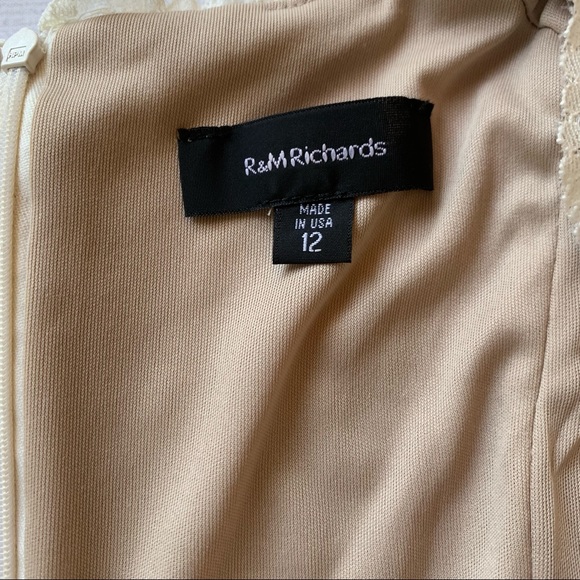 R&M Richards White w/ Tan Lining cocktail dress size Floral Lace Tie Belt Sz 12 - Picture 4 of 14